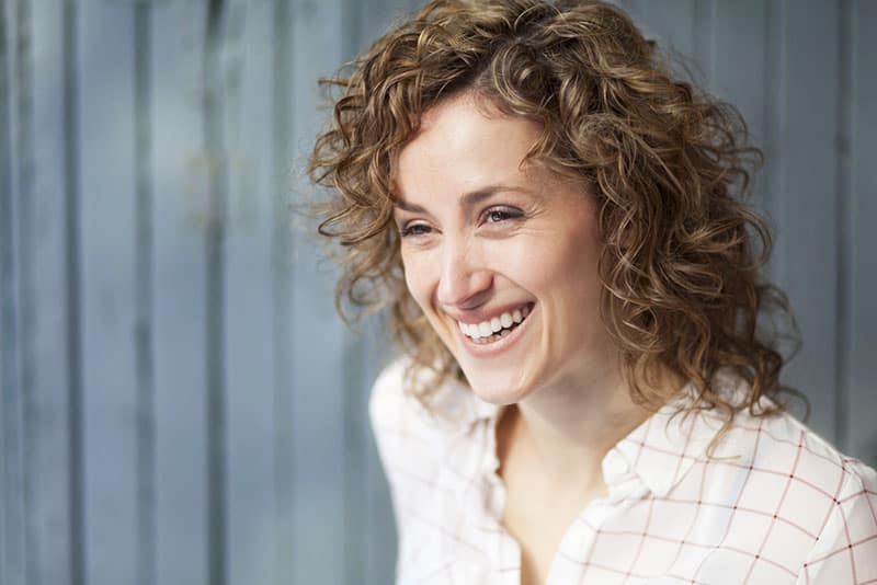 portrait, mûrir, blond, femme, Sourire