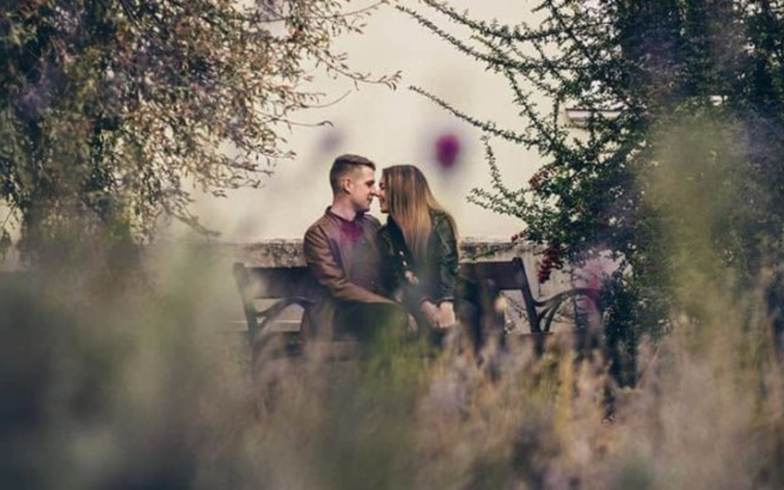 couple dans parc, seance banc, baisers