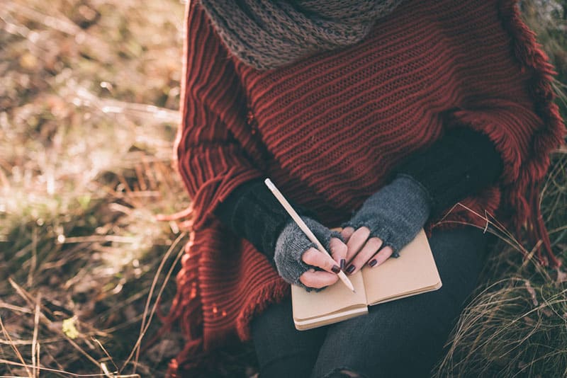 femme, Écriture, cahier, nature