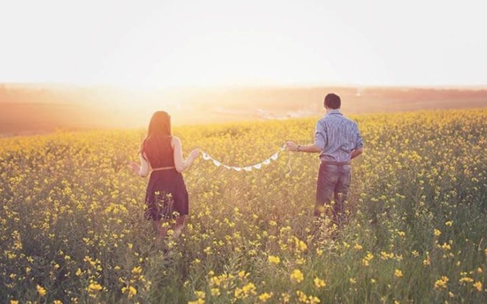 homme et femme dans un champ de fleurs