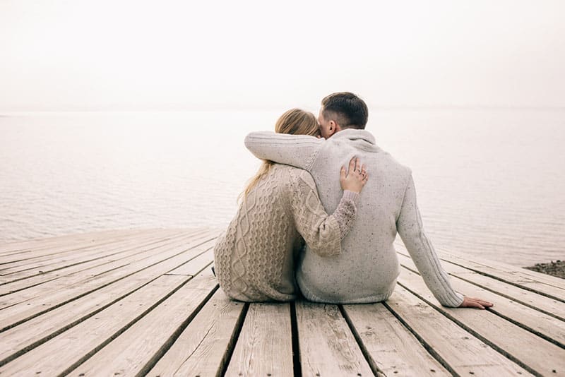 couple, étreindre, eau