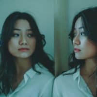 la triste femme chinoise regarde dans le miroir
