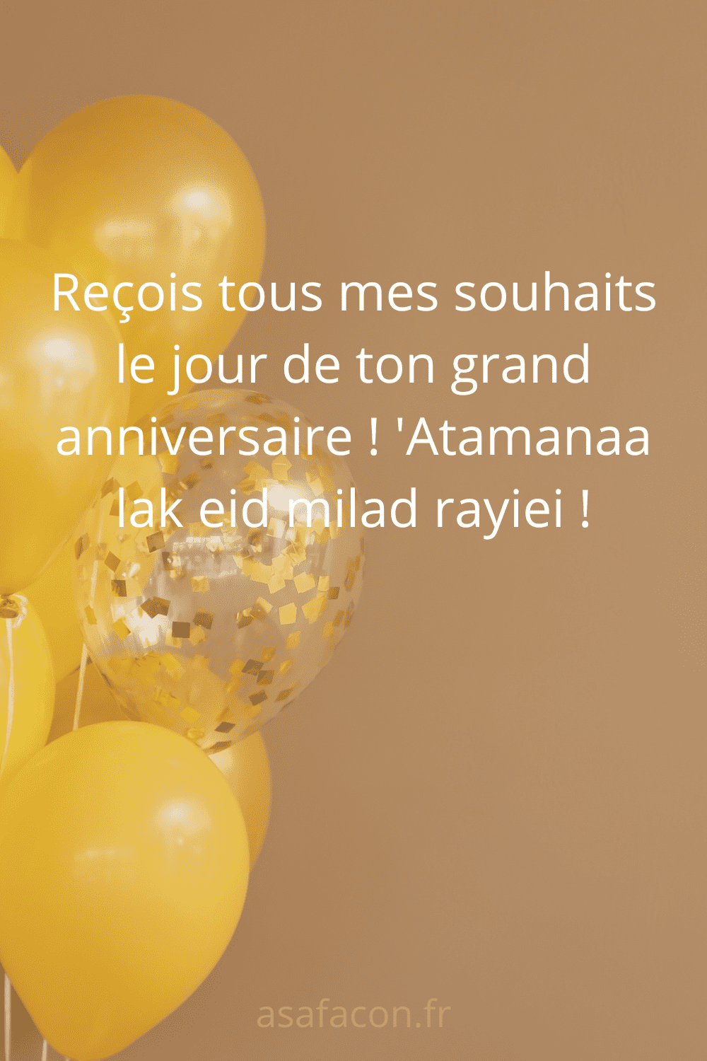 Reçois tous mes souhaits le jour de ton grand anniversaire ! 'Atamanaa lak eid milad rayiei !