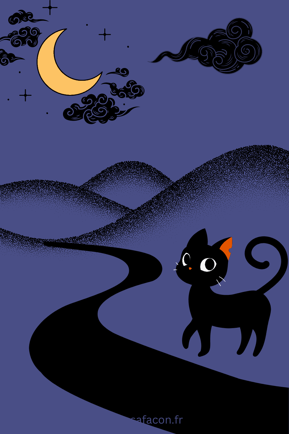 chat noir qui traverse chemin