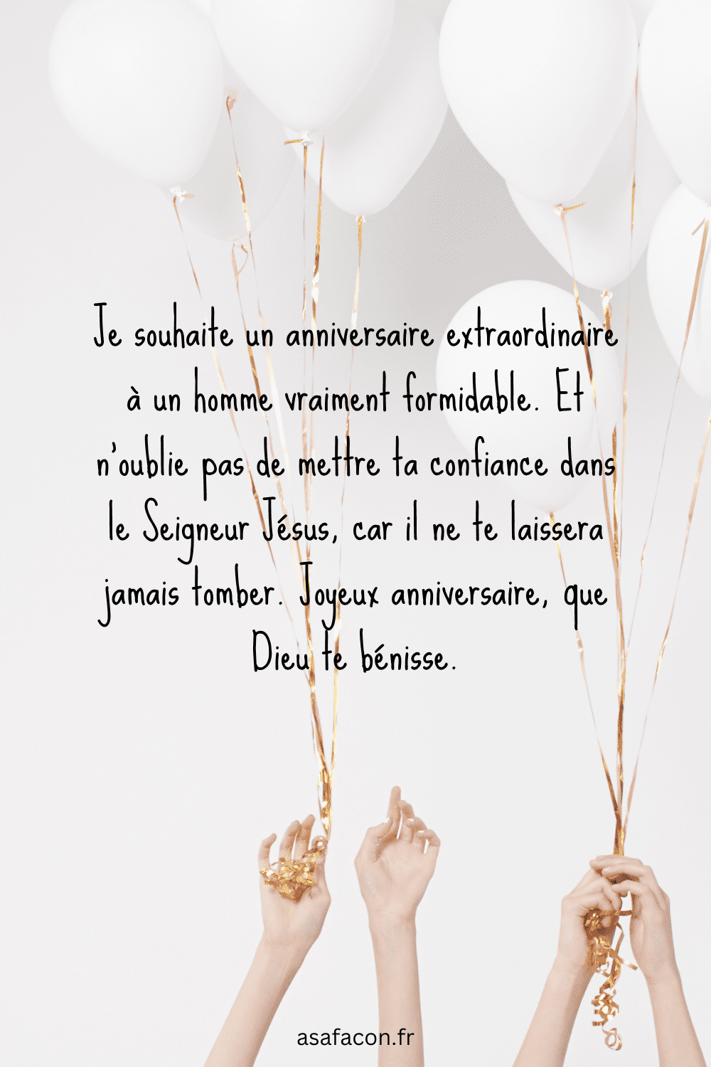 Je souhaite un anniversaire extraordinaire à un homme vraiment formidable. Et n'oublie pas de mettre ta confiance dans le Seigneur Jésus, car il ne te laissera jamais tomber.