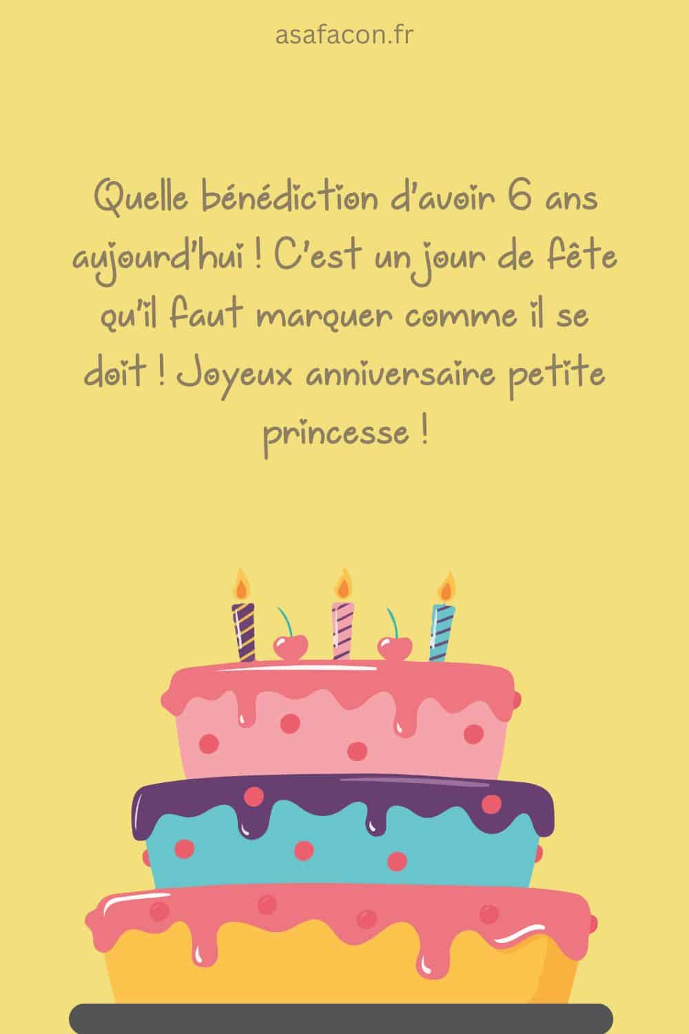 Modèle de texte anniversaire de 6 ans pour fille