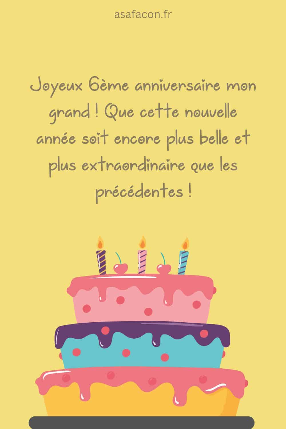 Modèle de texte anniversaire de 6 ans pour garçon et fille