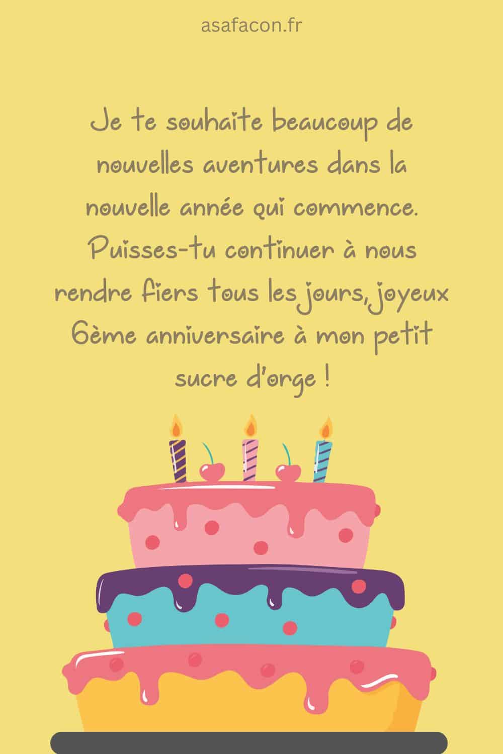 Modèle de texte anniversaire de 6 ans pour les garçons et les filles