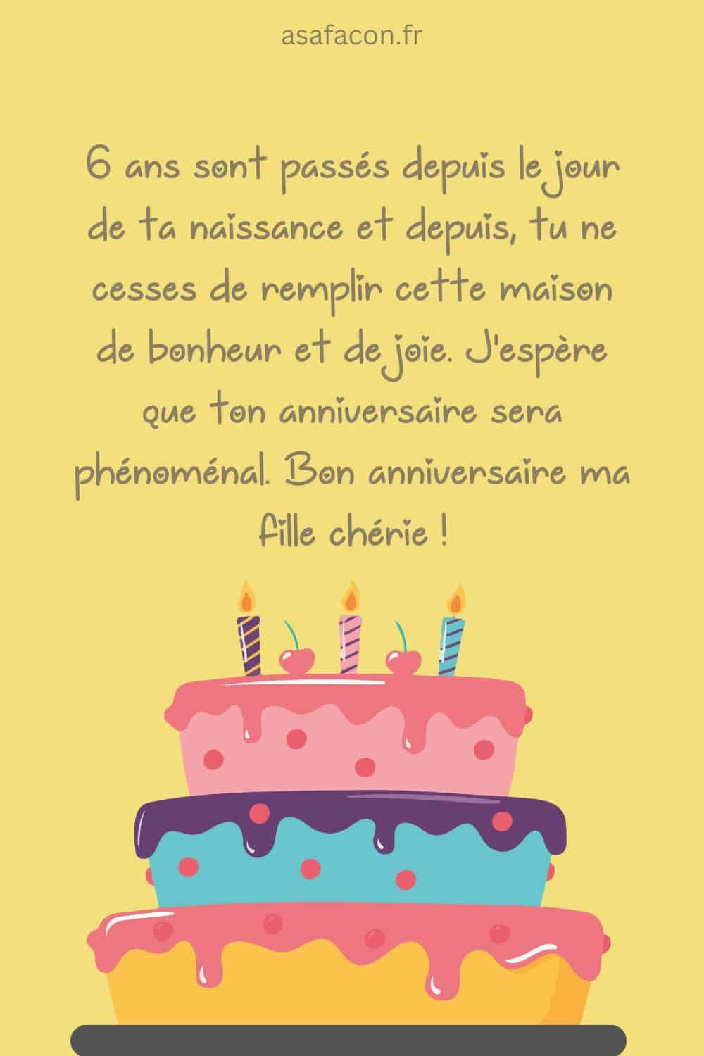 Modèle de texte anniversaire de 6 ans pour ma fille