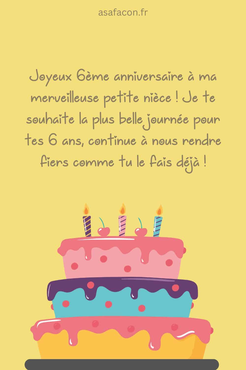 Modèle de texte anniversaire de 6 ans pour une nièce