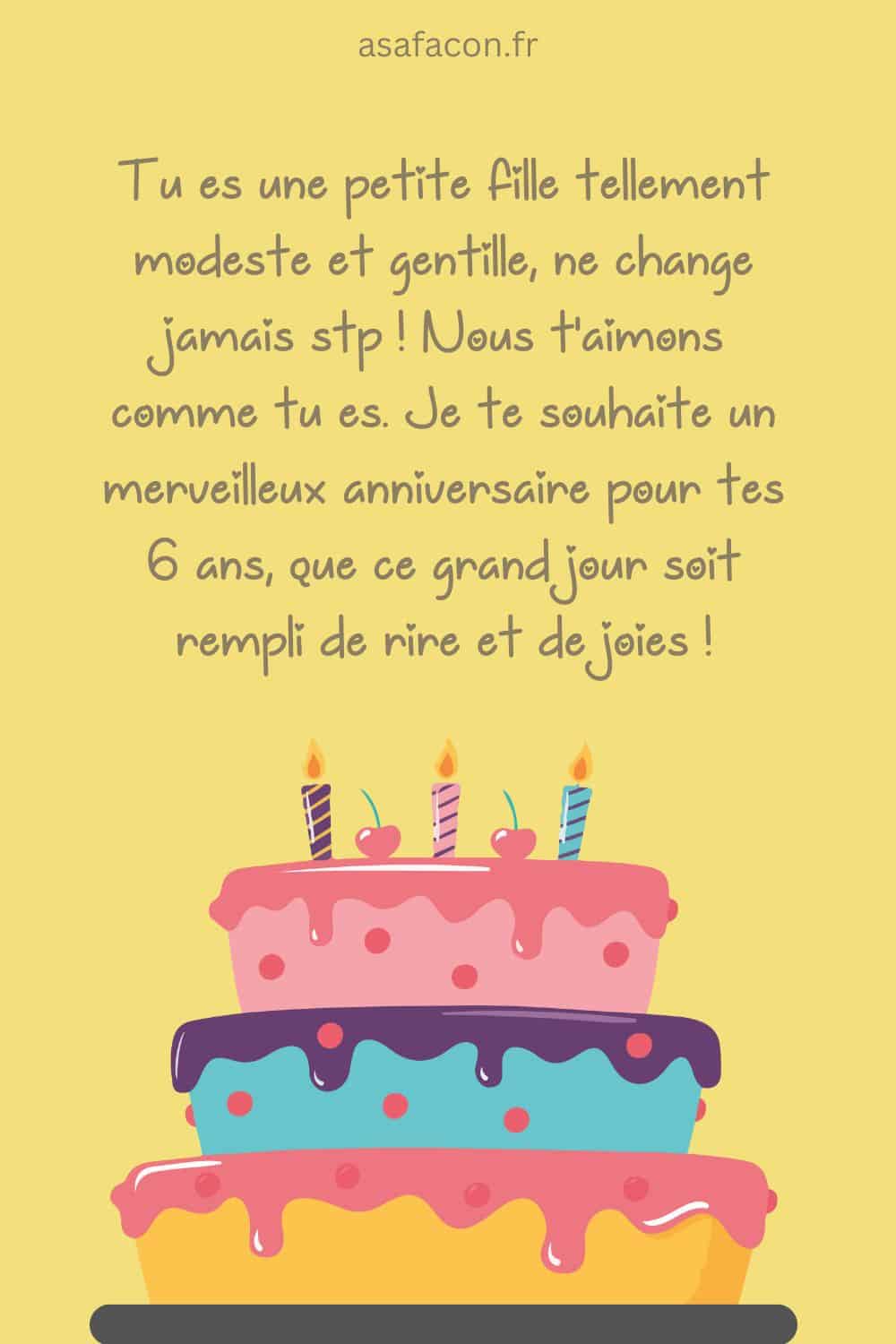 Modèle de texte anniversaire de 6 ans pour une sœur