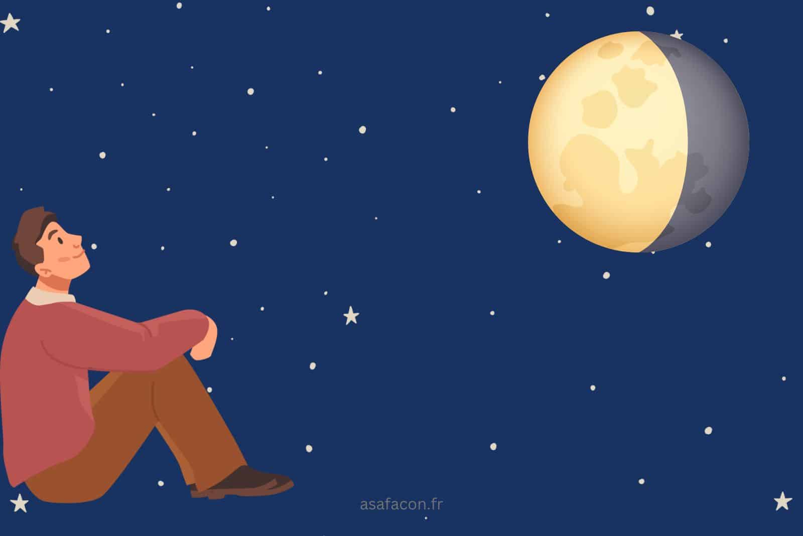 illustration bleue de l'homme regardant la lune