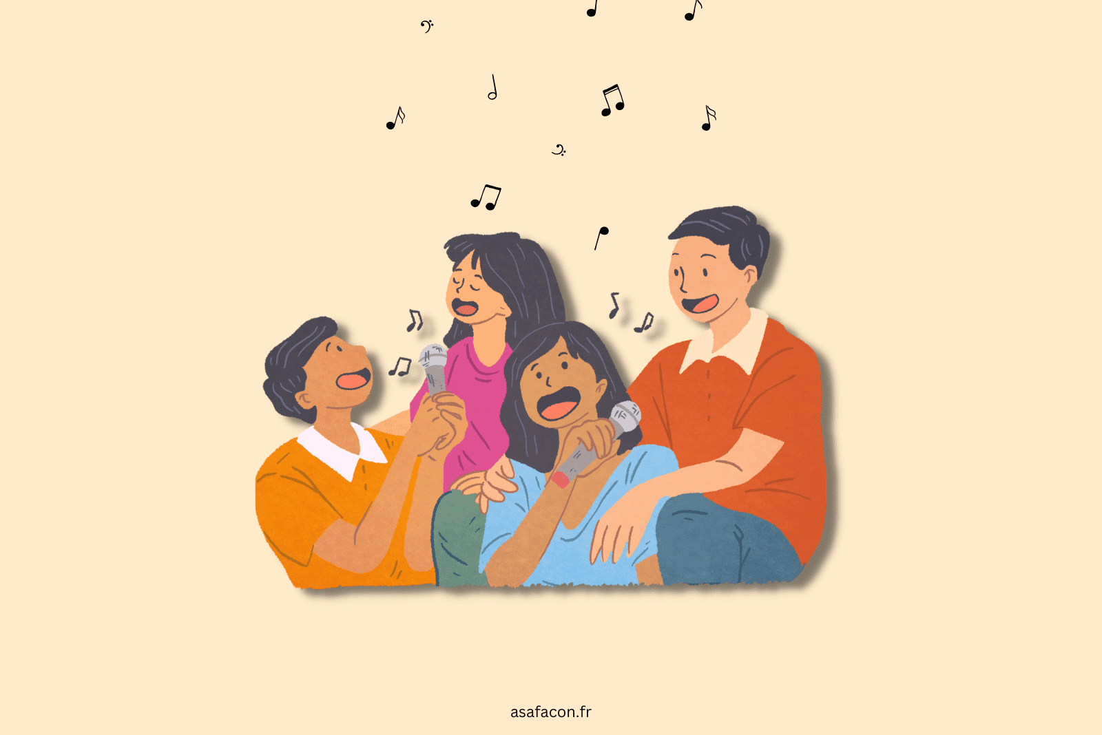 illustration d'amis chantant ensemble